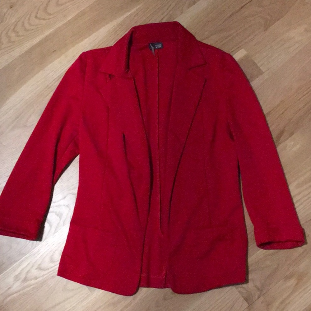 Red cotton/ jersey blazer, size M (runs small)